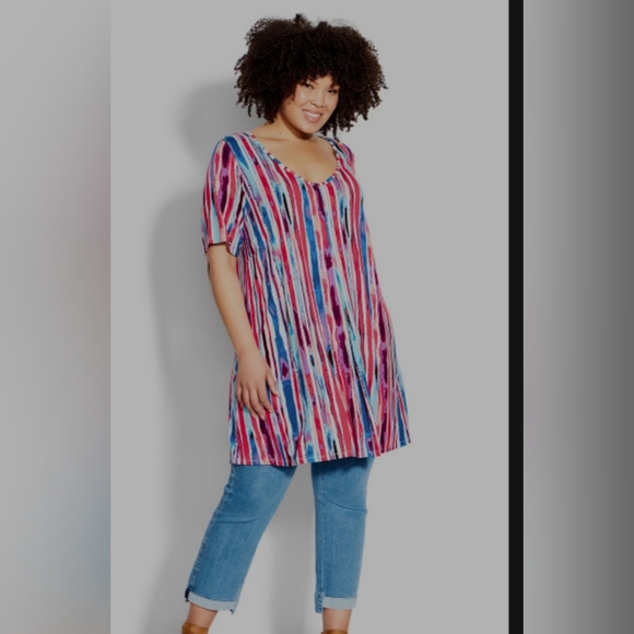 Liv Pleat Print Tunic - berry stripe - Picture 6 of 7
